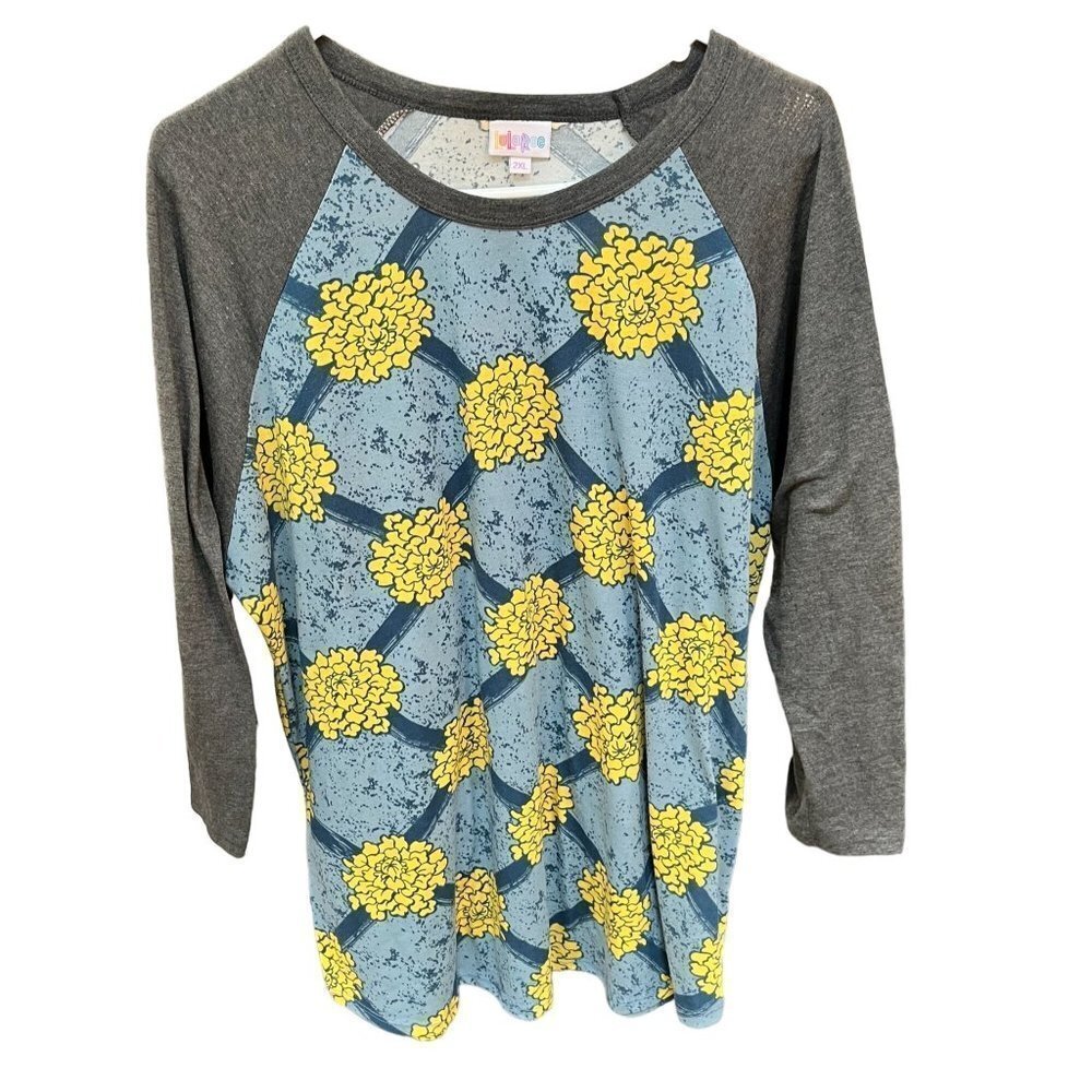 LULAROE Classic T Womens 3/4 Sleeve‎ Yellow Floral Shirt Top Size 2XL